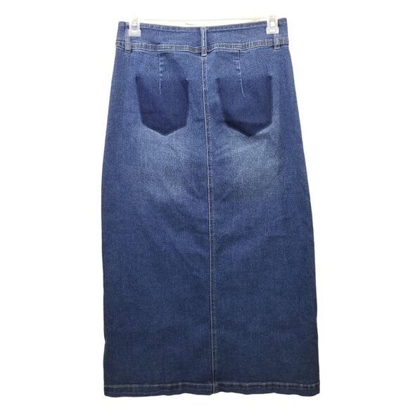EST 1946 Blue Jean Denim 8 Skirt Faux Button Up Front Pockets Belt Loops - Picture 2 of 6